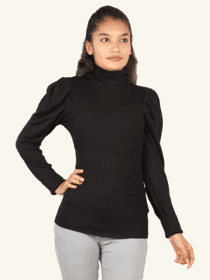 High Neck T-Shirt With Puffy Sleeve