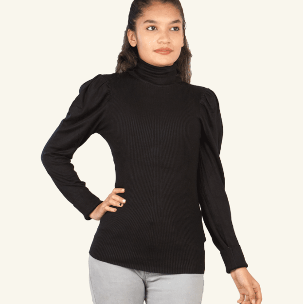 High Neck T-Shirt With Puffy Sleeve